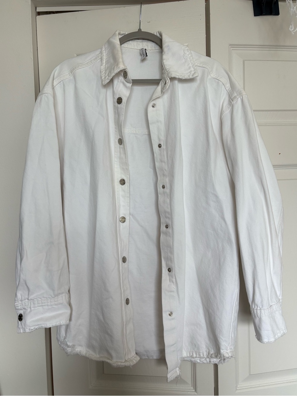 Zara White Lightweight Button-Front Shirt Jacket size XS
